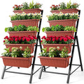 SEJOV 2 Pack Vertical Raised Garden Bed, 5 Tiers Elevated Planter Box for Herbs Vegetables Flowers, Graden Vertical Planter w/Drainage System for Patio Balcony Garden Outdoor Indoor Plants, Dark Red