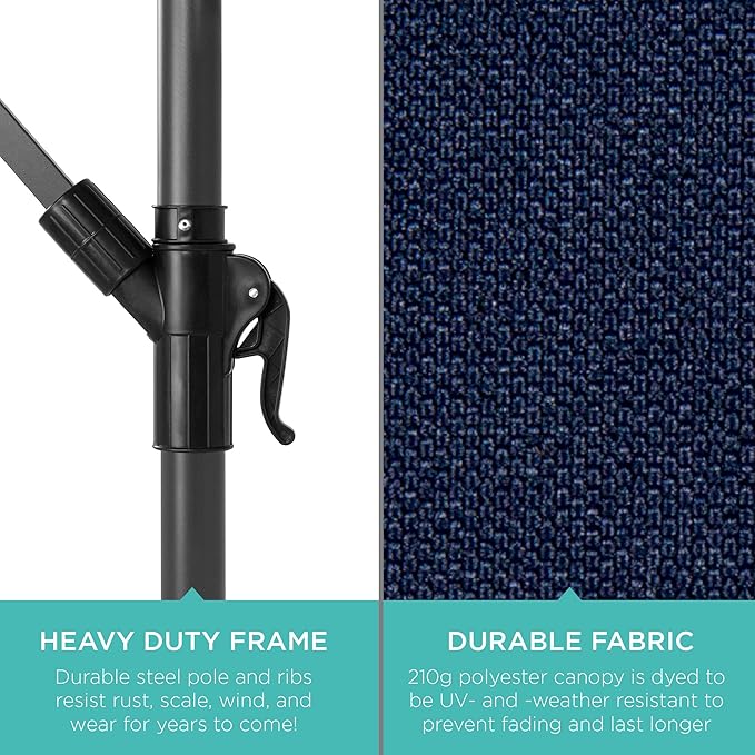 Best Choice Products 10ft Offset Cantilever Hanging Market Patio Umbrella, 8 Sturdy Ribs, Easy Adjustment - Navy Blue