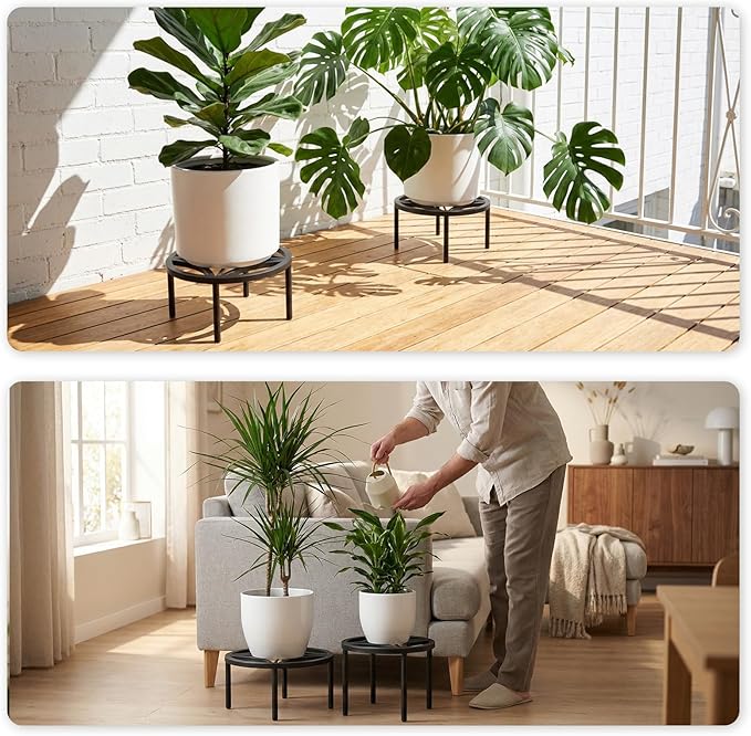 TOSKING 2-Pack Plant Stands - Heavy Duty Low Plant Stand, No Assembly Required Risers for Potted Plants Indoor and Outdoor, Ready to Use(11.81" Diameter)