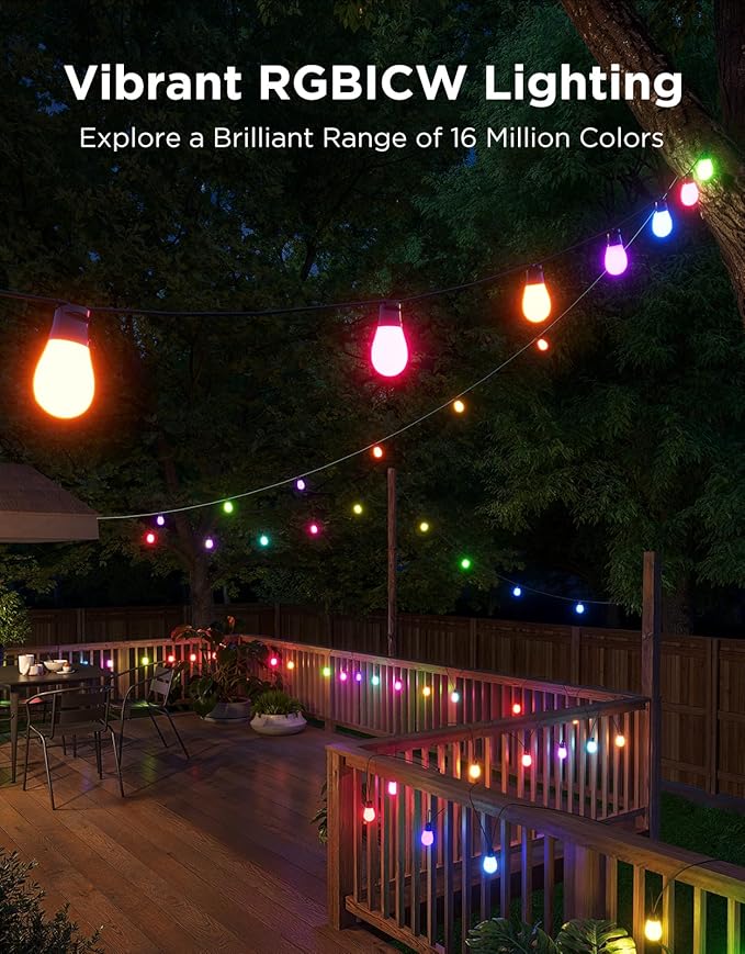 Govee S14 Bulb Outdoor String Lights 2, 48ft Smart RGBIC Warm White Patio Lights with 15 LED Bulbs, 111 Scene Modes for Outdoor Decor, Upgraded IP66 Compatible with Alexa, Google, Matter, APP Control