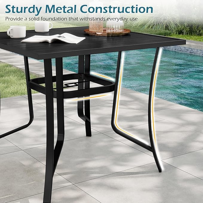 Tangkula 37" Metal Patio Dining Table for 4, Square Heavy Duty Outdoor Dining Table with Umbrella Hole, 4-Person Outside Dining Furniture for Porch, Garden, Balcony and Backyard