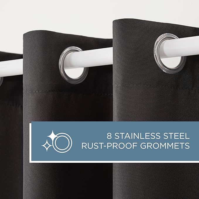 Town & Country Basics Cabana Solid Heavyweight Indoor Outdoor Curtains, Light Filtering Opacity with Grommet Top, Water Repellent, 2-Pack Set, 54"x96", Black