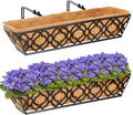 HFHOME 24 Inch Window Deck with Coco Liner, 24" Window Boxes Horse Trough with Coconut Coir Liner, Black Metal Hanging Flower Planter Basket Railing Planter for Outdoor Indoor Lawn - 2 Pack