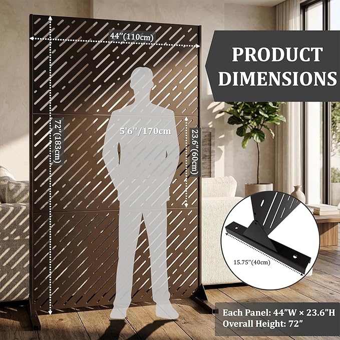 Metal Privacy Screen Outdoor 72x44in (6FT) – Rustproof Steel Decorative Fence Panel, Weatherproof Garden Divider for Patio, Backyard & Balcony, Metal Panels for AC Unit or Trash Bin Enclosure