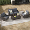 Jing's Villa 4-Piece Outdoor Sectional Sofa Set, All-Weather Wicker Patio Furniture with L/R Armrest & Tempered Glass Table, Comfortable Garden Conversation Set for Backyard, Poolside, Deck,Grey