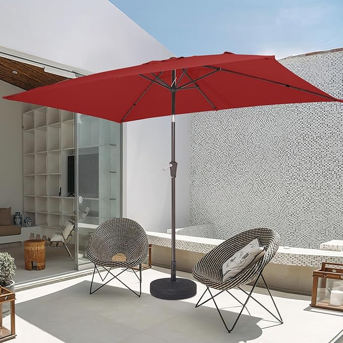 JEAREY 6.5x10 ft Rectangular Patio Umbrellas Rectangle Outdoor Umbrella with Push Button Tilt and Crank, Market Table Umbrella 6 Sturdy Ribs UV Protection for Poolside Garden Backyard Deck, Red