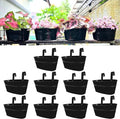 LaLaGreen Rail Planter Outdoor Plants(11.8 Inch, 10 Pack) Black Metal Iron Hanging Flower Pots Deck Railings Fence Buckets Modern Countryside Boho Style Wall Mount Window Box Plant Holder Porch Decor