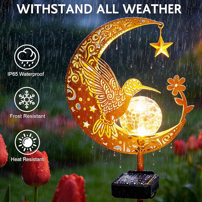 ZNYCYE Solar Lights Outdoor Decorative Moon Hummingbird Solar Stake Lights Birthday Gifts for Women mom Grandma,Hummingbird Garden Decor Waterproof for Walkway, Yard, Lawn, Patio (Warm White)