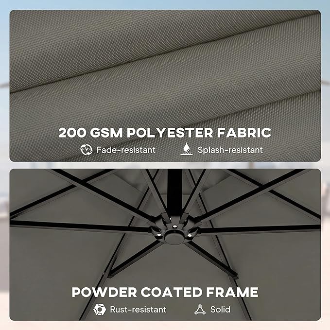 Outsunny 10 ft Offset Patio Umbrella with Cover, Round Hanging Cantilever Umbrella with 6-Position 360° Rotation, Crank Handle, Tilt, Cross Base, Heavy Duty Outdoor Umbrella for Garden