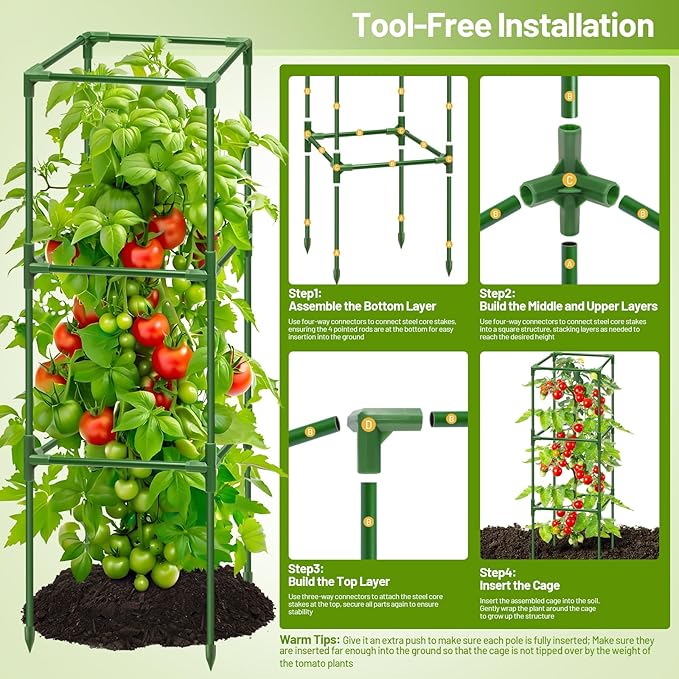 Legigo 2 Pack Square Tomato Cages for Garden- Up to 45 Inch Tomato Trellis Plant Cages Support, Tomato Stakes and Supports Cage for Climbing Vegetables Raised Garden Bed Cucumbers Peppers Flowers