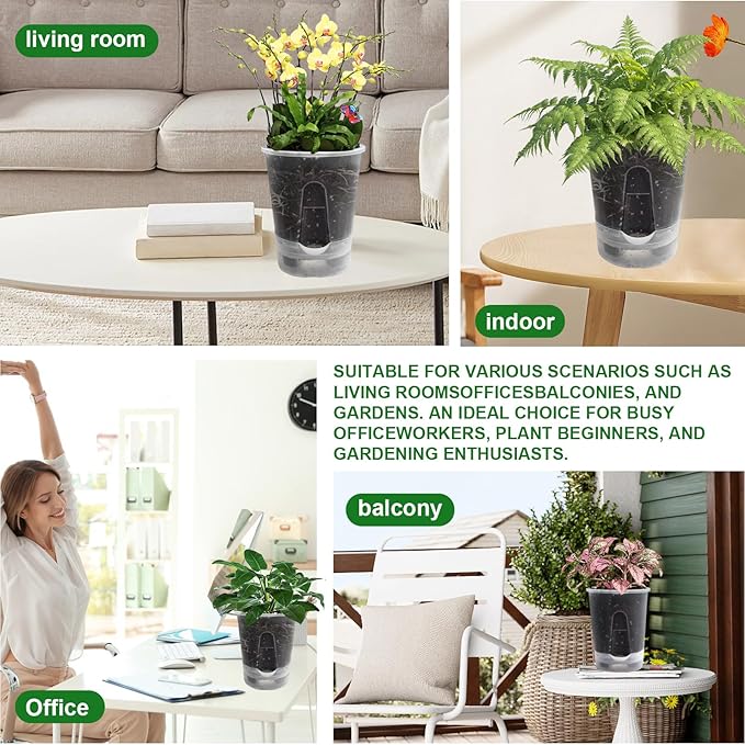 Cdd's Path Upgraded 5-Pack 6 Inch Naked Root Planter Self Watering Pots Set, Plant Pots with Holes for Indoor/Outdoor Plants with Watering Hole/Reservoir and Air Pipes, Clear
