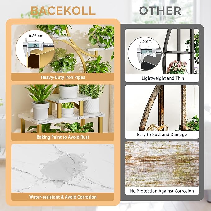 Plant Stand Indoor with Grow Lights - 62" Tall Plant Shelf, Lighted Corner Plant Stands for Indoor Growing, 8 Tiered Large Flower Holder, S-Shaped Plants Rack for Living Room, Bedroom, Faux Marble