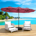 LEVELEVE 14FT Double-Sided Patio Umbrella with Base Included, Large Outdoor Rectangular Market Umbrella for Backyard, Poolside, Lawn & Garden,Red