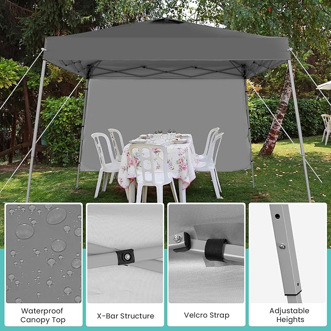 Canopy Tent, 10X10 FT Pop Up Canopy Outdoor Tent Slant Legs with Carrying Bag, Portable Gazebo Shelter - 8X8 FT Canopy Cover (Dark Grey with 1 Sidewall)