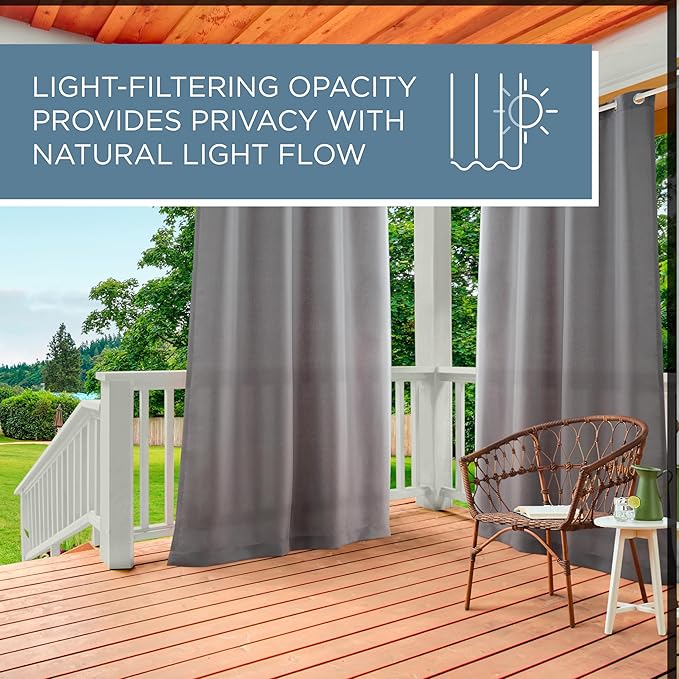 Town & Country Basics Cabana Solid Heavyweight Indoor Outdoor Curtains, Light Filtering Opacity with Grommet Top, Water Repellent, 2-Pack Set, 54"x132", Cloud Grey
