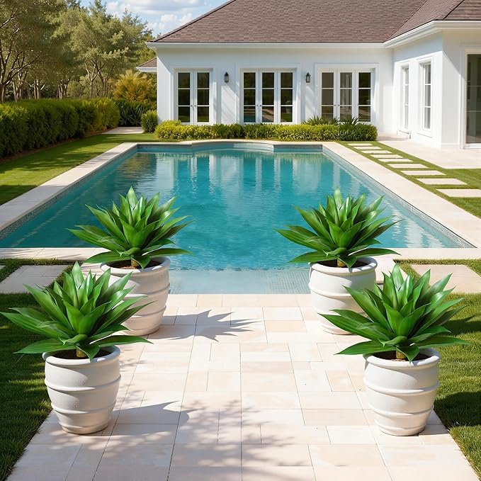 Ivydale Outdoor Faux Plants, 2 PCS 28" Artificial Agave Plant for Outdoors Outside Decoration, Large Fake Plants Realistic Greenery UV Resistant for Planter Porch Patio Yard Garden Indoor(Green)