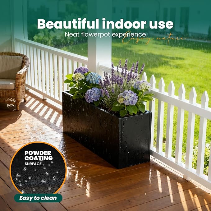 Galvanized Steel Metal Planter 25" L x 11" W x 13" H Rectangular Indoor Black Planter Box Large Outdoor Planters Steel Commercial Residential for Patio, Garden