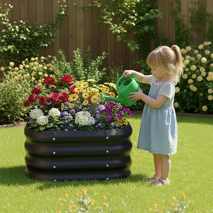 2-Pack 2x1ft Galvanized Raised Garden Bed, Outdoor Planter Bed, Metal Planter Box for Gardening and Planting,Square,Black