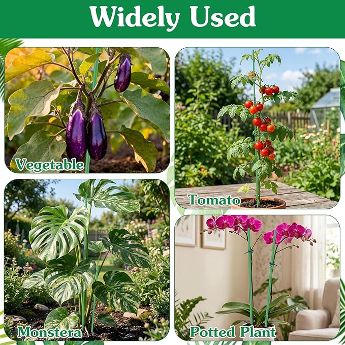 Garden Stakes 17Inch 20Pack, DIY Tall Plant Support Stakes of 4Ft,5Ft,6Ft,7Ft, HAINANSTRY Fiberglass Plant Stake for Indoor & Outdoor Plants, Tomato Vegetable Stakes for Garden