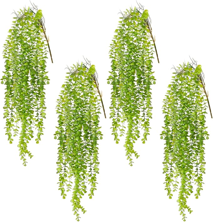 4 Pack Fake Hanging Plants, 38" Artificial Hanging Eucalyptus Plants Greenery Vines UV Resistant Faux Trailing Plants for Indoor Outdoor Wall Shelf Porch Boho Home Patio Decor(4PCS Green)