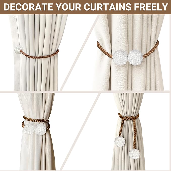 Hion Magnetic Curtain Tiebacks Dark Brown 2pcs, Curtain Tiebacks Buckles Holdbacks Holders Hooks Clip for Home Bedroom Office Decorative Curtain