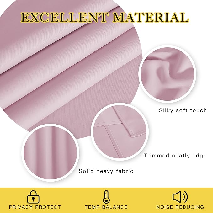 NICETOWN Bedroom Curtain Room Darkening Drapery - Home Fashion Microfiber Thermal Insulated Solid Grommet Room Darkening Curtain for Kitchen (Lavender Pink, 1 Panel, 52 inches Wide by 72 inches Long)