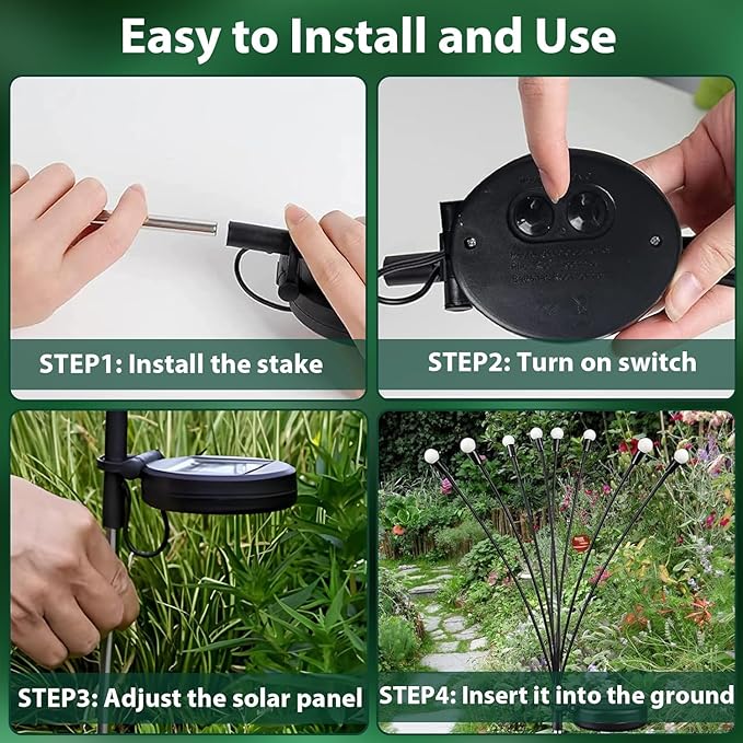 12-Pack Garden Solar Lights, 96 LED Solar Lights Outdoor for Garden Decor, Waterproof Firefly Light Outdoor (Sway by Wind), Swaying Light for Outside Yard Pathway Landscape Decorations (Warm White)