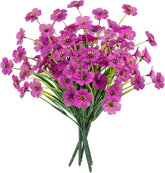 MACTING Artificial Flowers for Outdoors Fake Flowers UV Resistant No Fade Faux Plastic Plants for Planters Garden Patio Porch Porch Window Box Home Outside Spring Decorations (Purple)