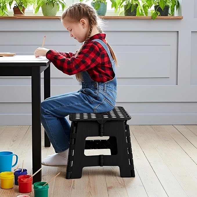 Utopia Home Folding Step Stool with Handle – 9 Inch Anti Slip Collapsible Stool – Holds Up to 300 lbs – Sturdy Plastic Step Stool Foldable for Kitchen, Bathroom and Home Use (2-Pack, Black)