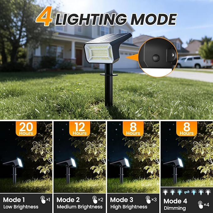 Fabrito Solar Spot Lights Outdoor 4 Pack, [108Leds, 4 Modes] Auto On/Off Spotlights, IP67 Waterproof Landscape Lights for Tree, Yard, Patio, Pool, Pathway, Driveway, Cool White