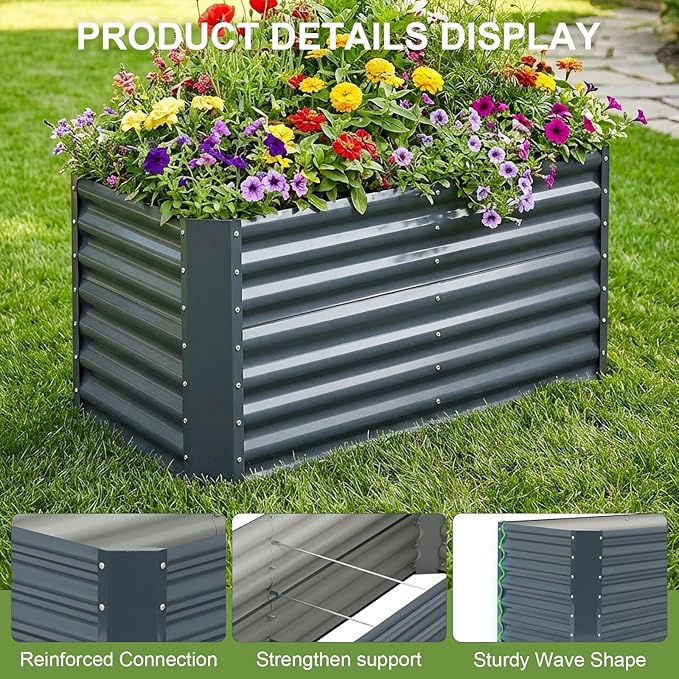 4x2x2ft (2 Pack) Raised Garden Bed - Galvanized Deep Root Planter Boxes Outdoor with Wing Nuts and Safety Edges for Gardening Vegetables, Flowers, Herbs, Succulents - Gray