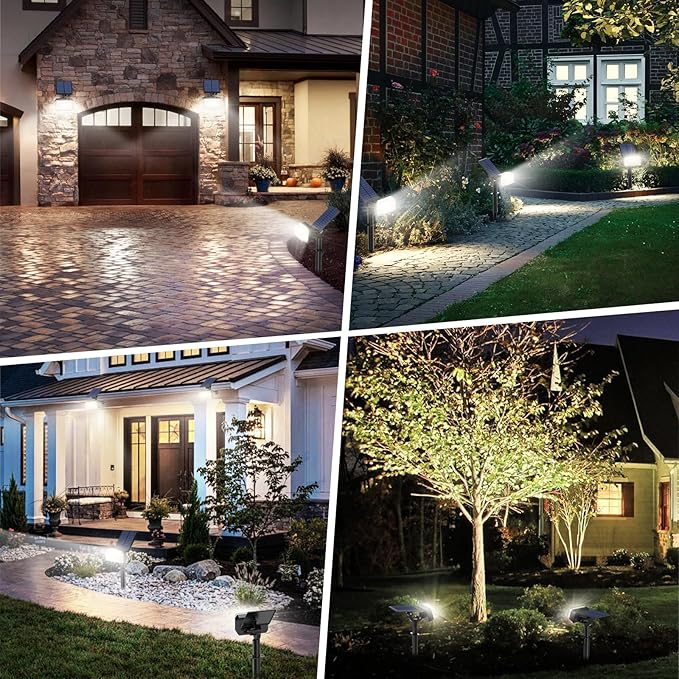 Solar Spot Lights Outdoor, 102 LED Solar Garden Yard Spotlight Waterproof Landscape Flood Powered Lights with Adjustable Light & Panel, 4 Lighting Modes for Walkway Driveway, 4 Pack(Cool White)