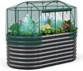 Quictent Galvanized Raised Garden Bed Kit with Self Watering System and Mesh Cover, Large Oval Metal Outdoor Planter Garden Boxes for Vegetables Herbs Flowers, 6x3x2Ft