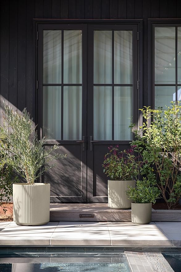 Veradek Demi Series Set of 3 Round Planters for Porch, Patio, Backyard | Durable Plastic-Concrete Material | Modern Décor for Tall Plants, Flower