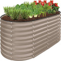 Best Choice Products 4x2x2ft Outdoor Metal Raised Garden Bed, Oval Deep Root Planter Box for Vegetables, Flowers, Herbs, and Succulents w/ 101 Gallon Capacity, Rubber Edge Guard - Taupe