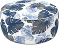 LVTXIII Indoor/Outdoor Inflatable Ottoman with Handle D21 x H9 Inch, Weather-Resistant Round Footstool Pouf for Patio Camping Living Room, Portable Footrest Extra Seating, Big Leaves