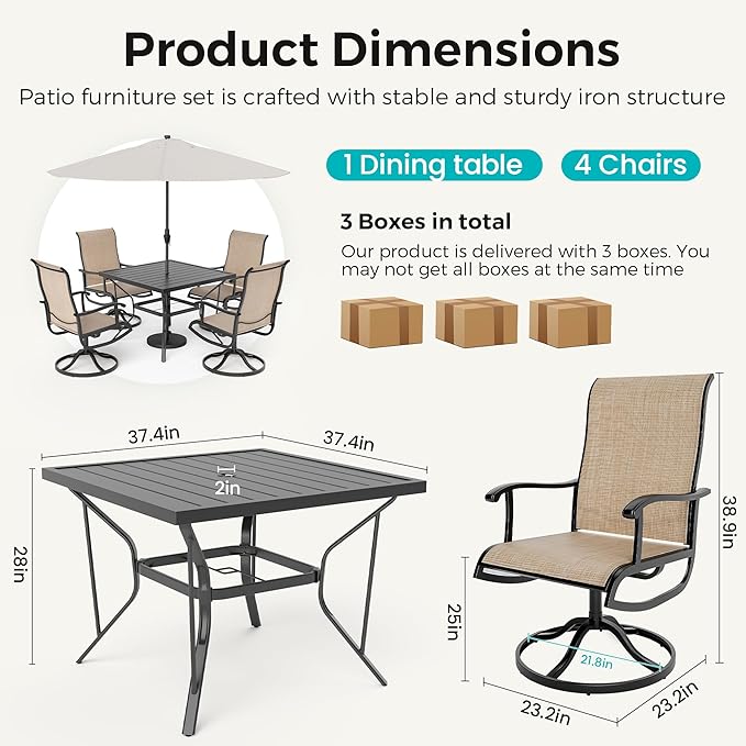 Pamapic Textilene Outdoor Dining Chair 1 Piece, Perfect for Garden, Backyard, Poolside, Patio, Beige