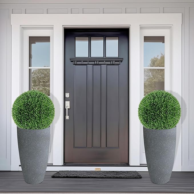 2 Packs 21 inch Tall Planter, Indoor Outdoor Round Planter for Porch, Large Plant Pot with Drainage Hole for Home Garden Front Door, Modern Decorative Pots for Plants (Dark Gray)