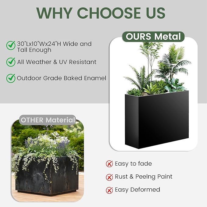 All-Weather Large Metal Planter Box,30" Lx10“Wx24”H Rectangular Planter with Drainage Holes & Removable Shelf,Modern Tall Outdoor Planters for Tall Small Plants, Trees, Flowers,Garden Patio