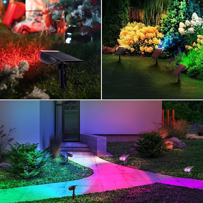 Linkind Solar Lights Outdoor Waterproof IP65, StarRay RGB Solar Spot Lights Outdoor, Color Changing Outdoor Solar Lights for Yard, Garden, Pathway, Holiday Decorations (Multicolor, 6 Pack)