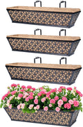 hehimhis Window Planter Box with Adjustable Bracket and Coco Liner for Porch, 24 Inch 4 Pack Balcony Planters Railing Hanging,Fence, Patio Hanging Planters for Garden Outdoor