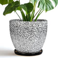 Ceraimc Plant Pot - 8 Inch Planter with Drainage and Saucer, Modern Round Planter, Flower Pot for Indoor Outdoor Plants, Home Room Garden Apartment Decor, Gifts for Plant Lovers, White-Black
