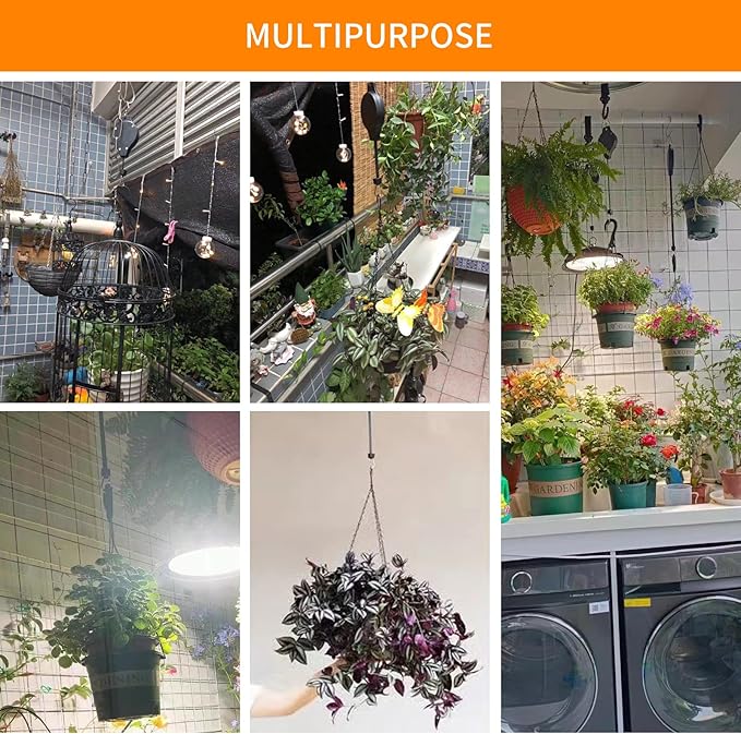 4PCS Plant Pulley Retractable Pulley Plant Hanger Hanging Flower Basket Hook Adjustable Retractable Plant Pulley Hangers - Versatile Height Hooks for Hanging Baskets, Flower Pots, and Bird Feeders
