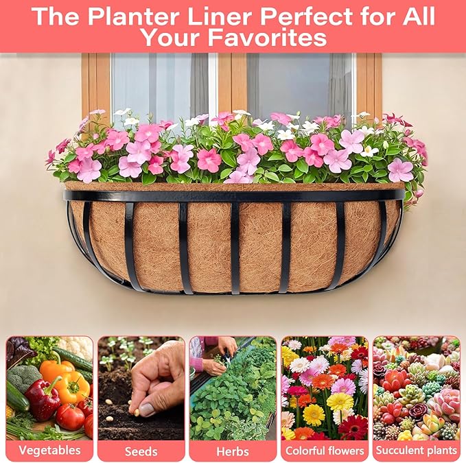 Legigo 2 Pack Trough Coco Liner for Planters- 24 Inch Window Box Liners Coconut Coir Basket Liners, Planter Box Coconut Liner for Window Flower Box Pots, Fence Trough Planter, Wall Planter Basket