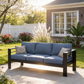 Kiss the Water Outdoor Couch Aluminum Patio Furniture Sofa, 3 Seat All-Weather Metal Patio Couch with 5" Thick and Soft Cushion and Wide Arm, Outdoor Sofa for Balcony, Porch