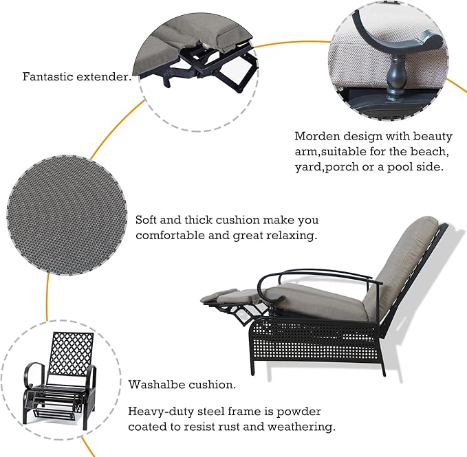 Kozyard Adjustable Outdoor Reclining Lounge Chair, Cushioned Patio Chaise Lounge with Extendable Metal Frame for Sunbathing, Reading & Relaxing – Comfortable Outdoor Recliner(Beige)