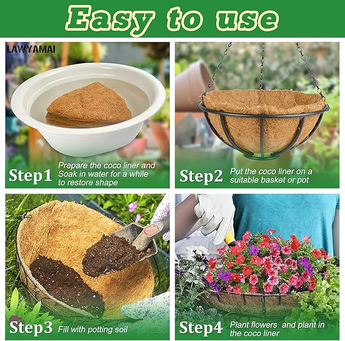 Y&M 2pcs 10“ Round Coconut Fiber Liner, 10'' Coco Liner Pre-Formed Replacement for Wall Hanging Planter Basket