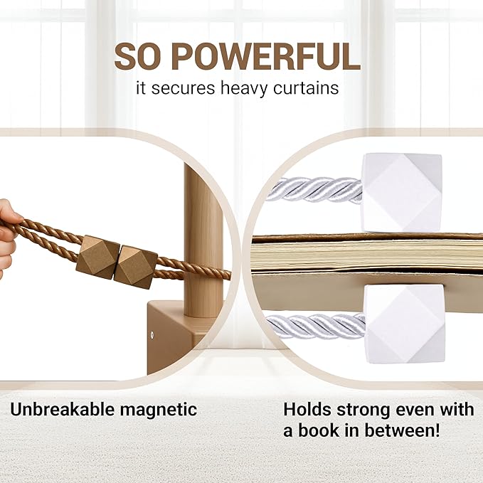 Hion Magnetic Curtain Tiebacks Dark Brown 6 Pack, Curtain Tiebacks Buckles Holdbacks Holders Hooks Clip for Home Bedroom Office Decorative Thick or Thin Curtain