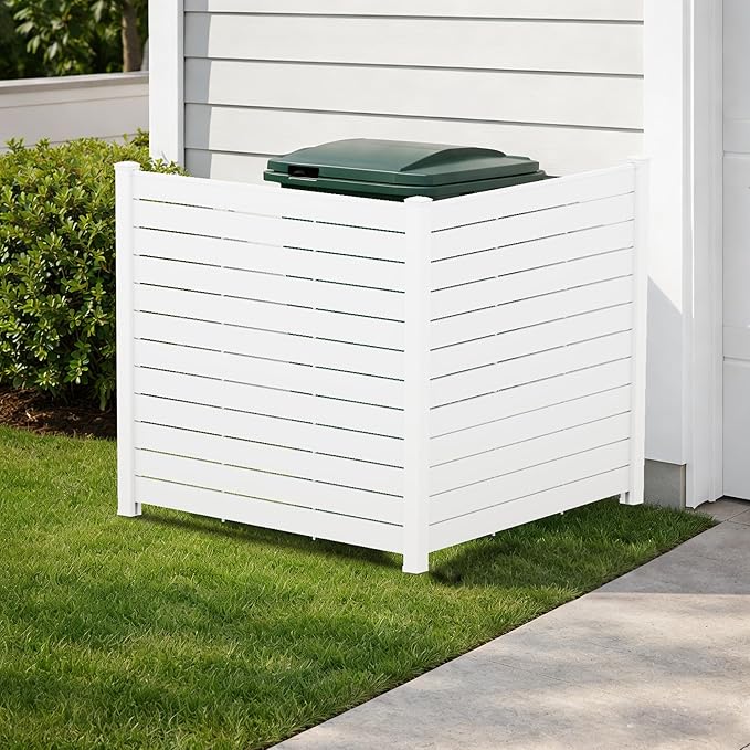Kozyard 50" W x 48" H Outdoor Privacy Screens Aluminum Post, Air Conditioner Fence Panels, Pool Equipment Enclosure, Trash Can Screens Fence Kit for Outside Backyard Patio (White/2 Panels)