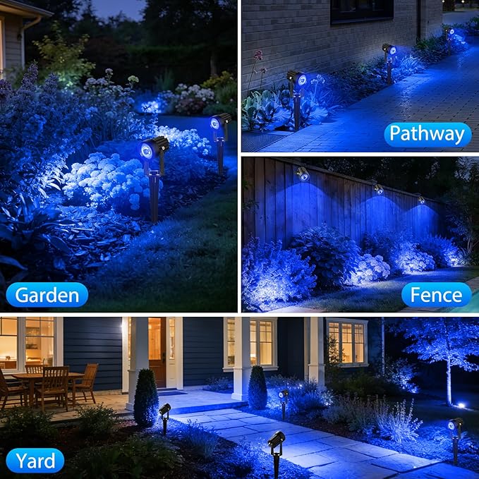 T-SUNUS Solar Spot Lights Blue Metal Outdoor Christmas Spotlights with 9.8ft Cable, IP65 Waterproof Separated Panel for Yard Driveway Pathway Pool Tree Patio Landscaping Wall Flag Trees Halloween